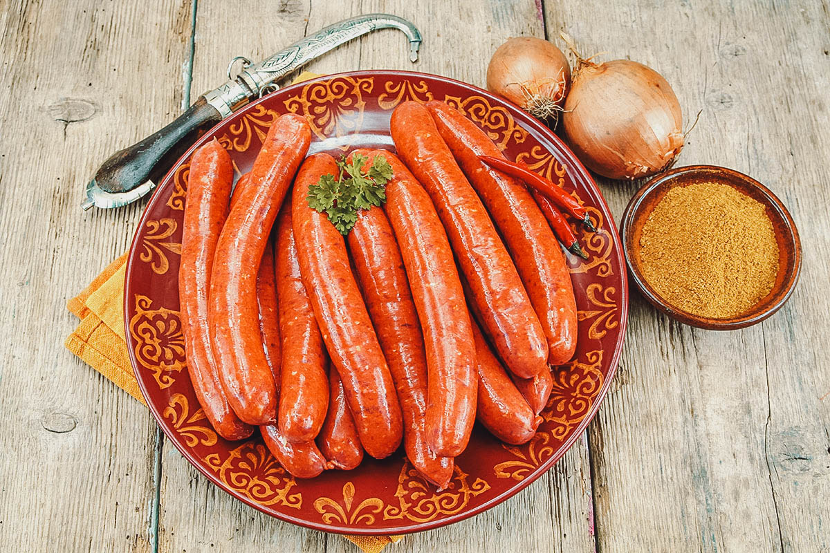 Merguez, a spicy red sausage used in many Tunisian dishes