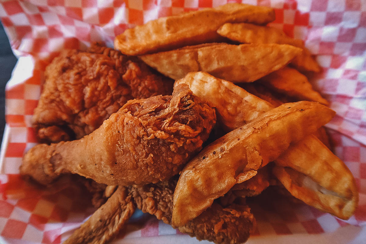 Fried chicken and french fries from Broaster To Go