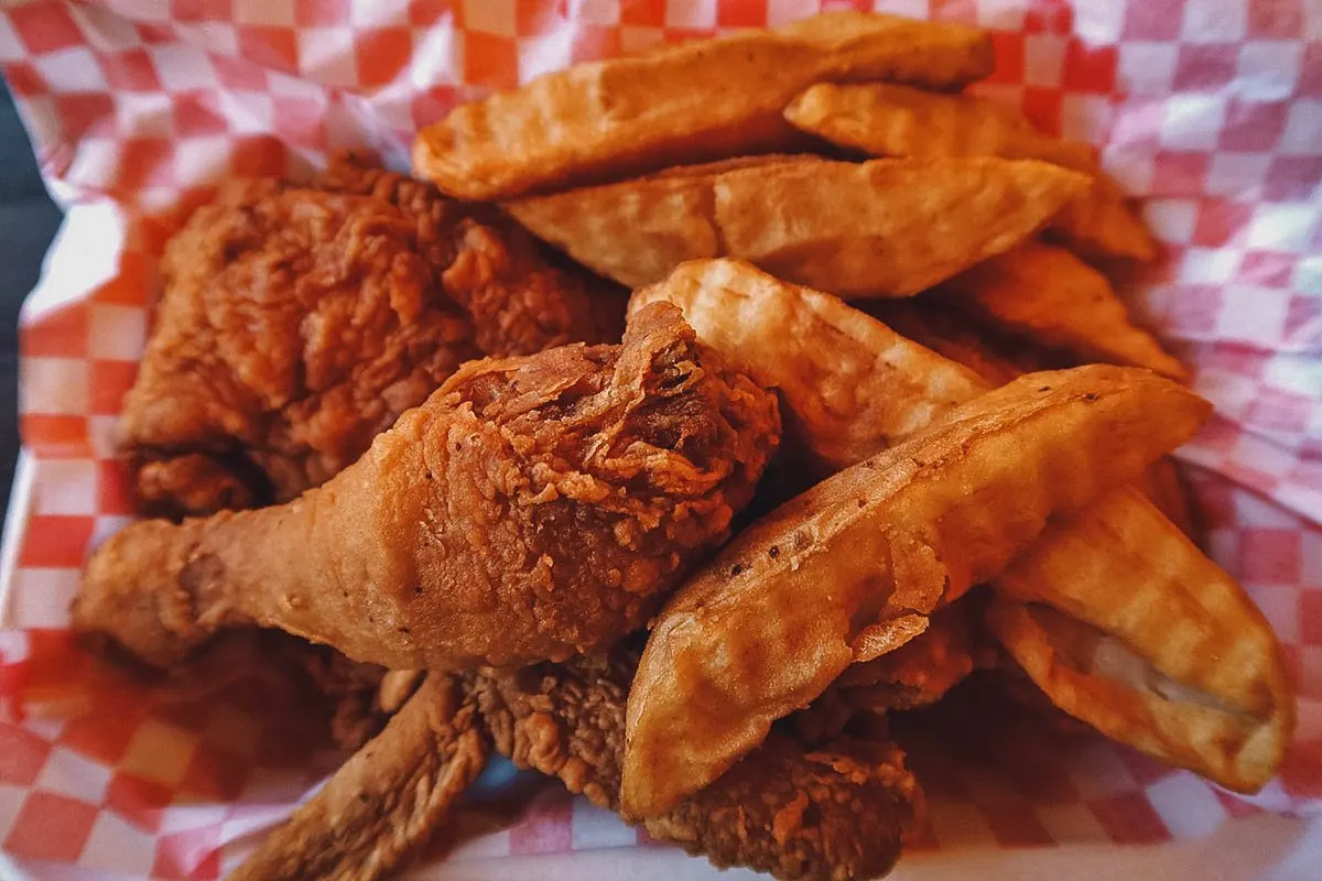 Fried chicken and french fries from Broaster To Go