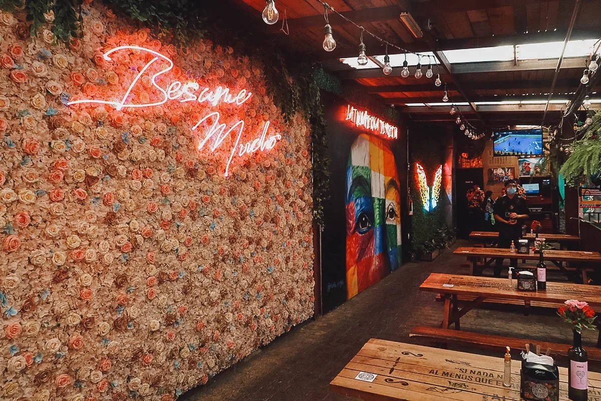 Instagram backdrops at Comedor de Los Milagros food hall in Mexico City