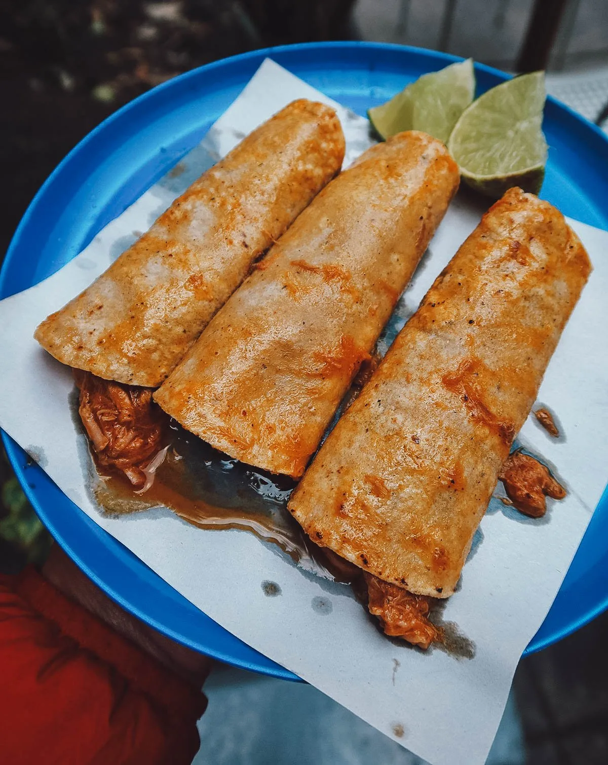 Plate of three pork tacos