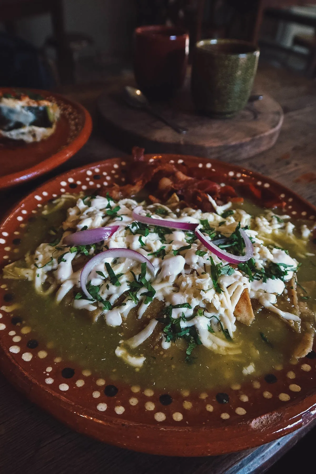 Chilaquiles verde, a classic Mexican breakfast dish