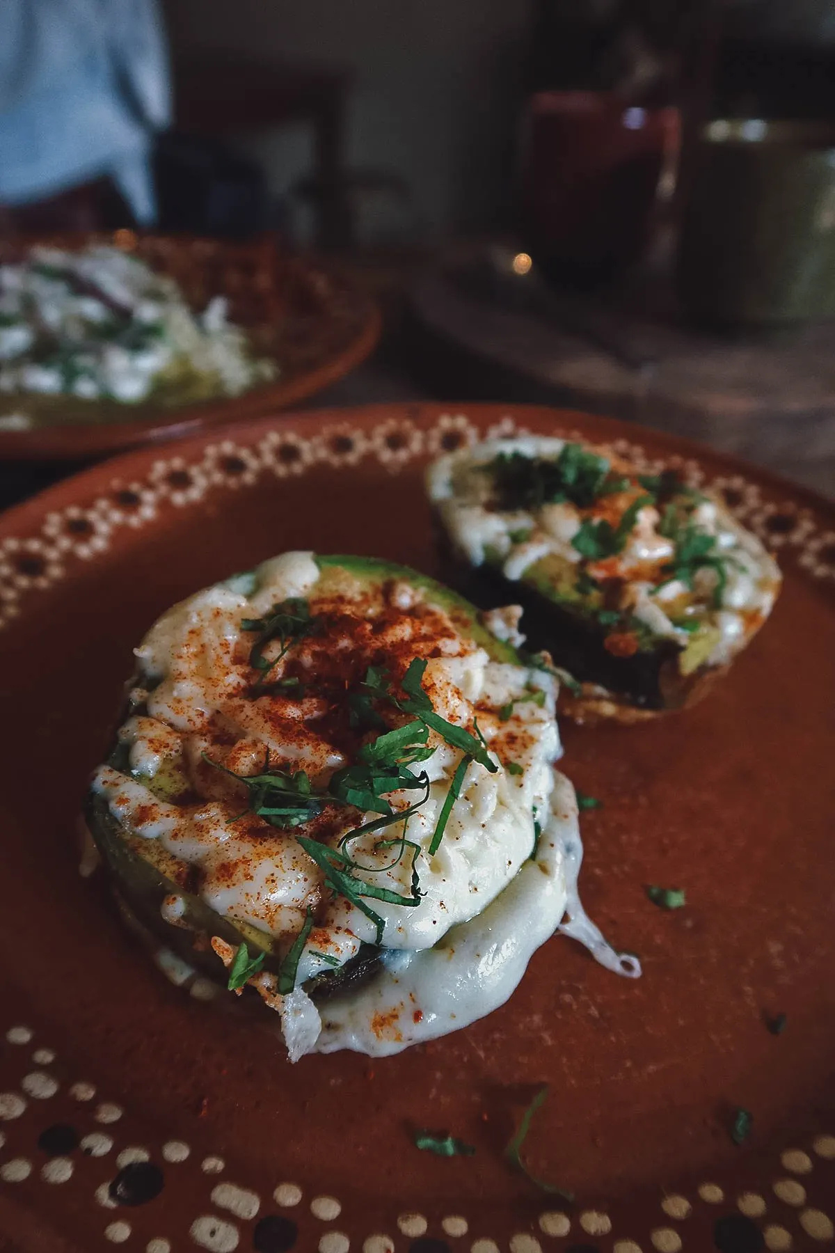 Aguacate relleno or avocados stuffed with eggs and cheese