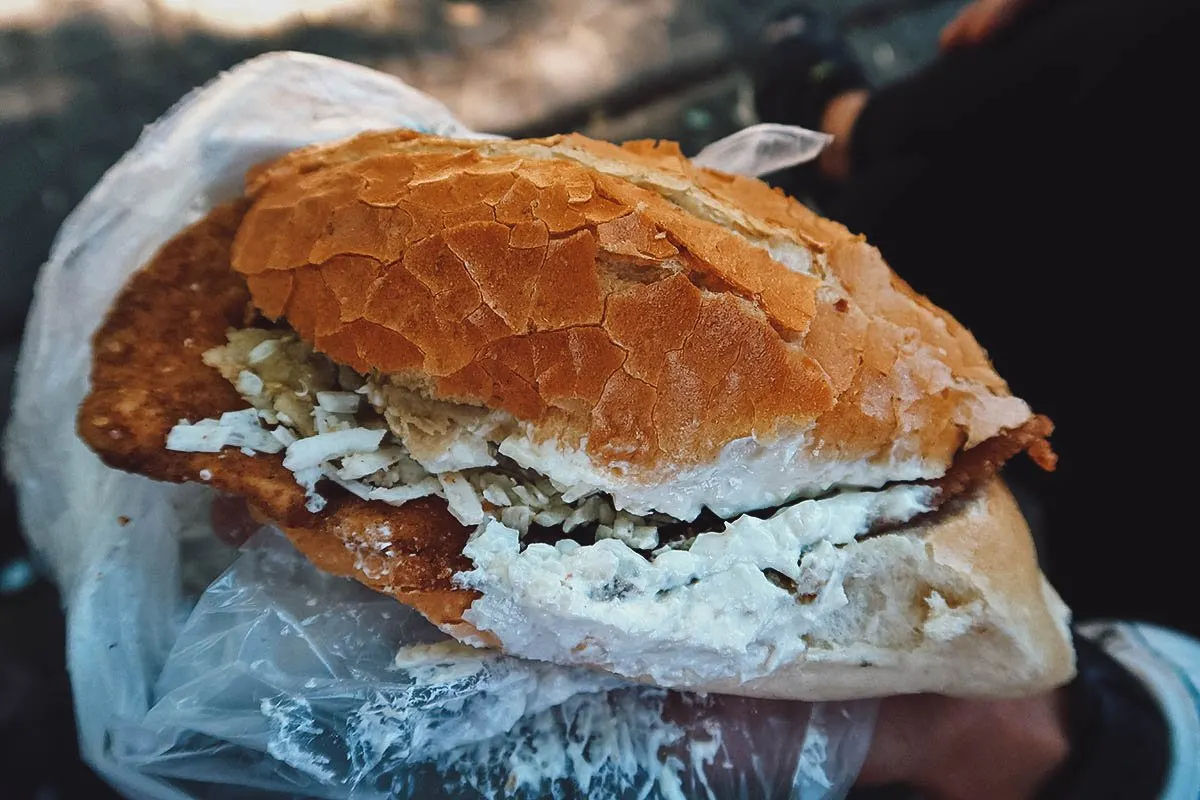 The Best Food in Mexico City Torta de chilaquiles from a street food stand in Mexico City