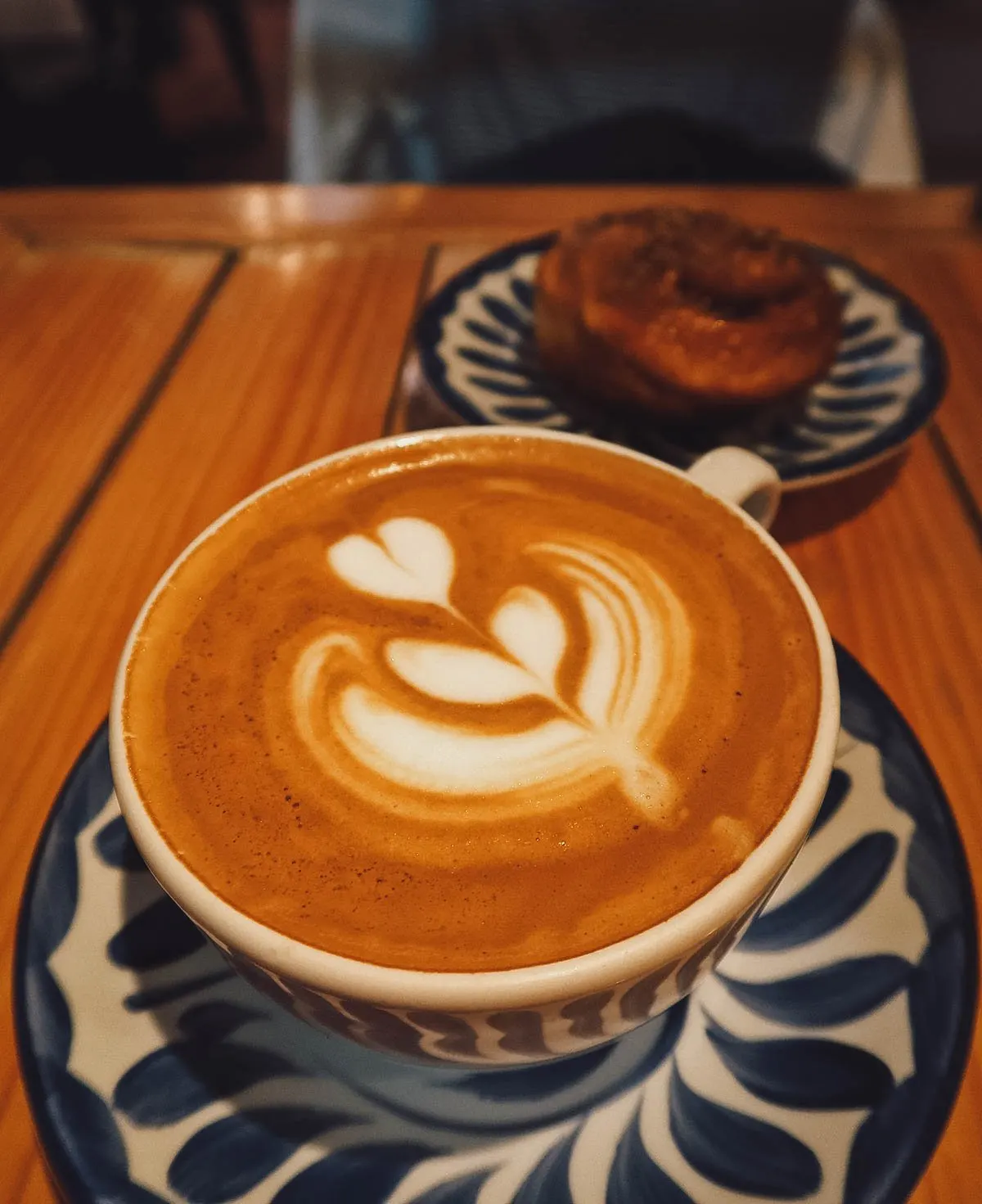 Cappuccino and cinnamon bun at Lavanda Cafe