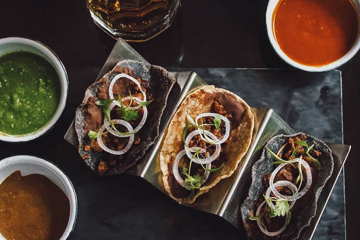 Trio of tacos and salsas in Polanco