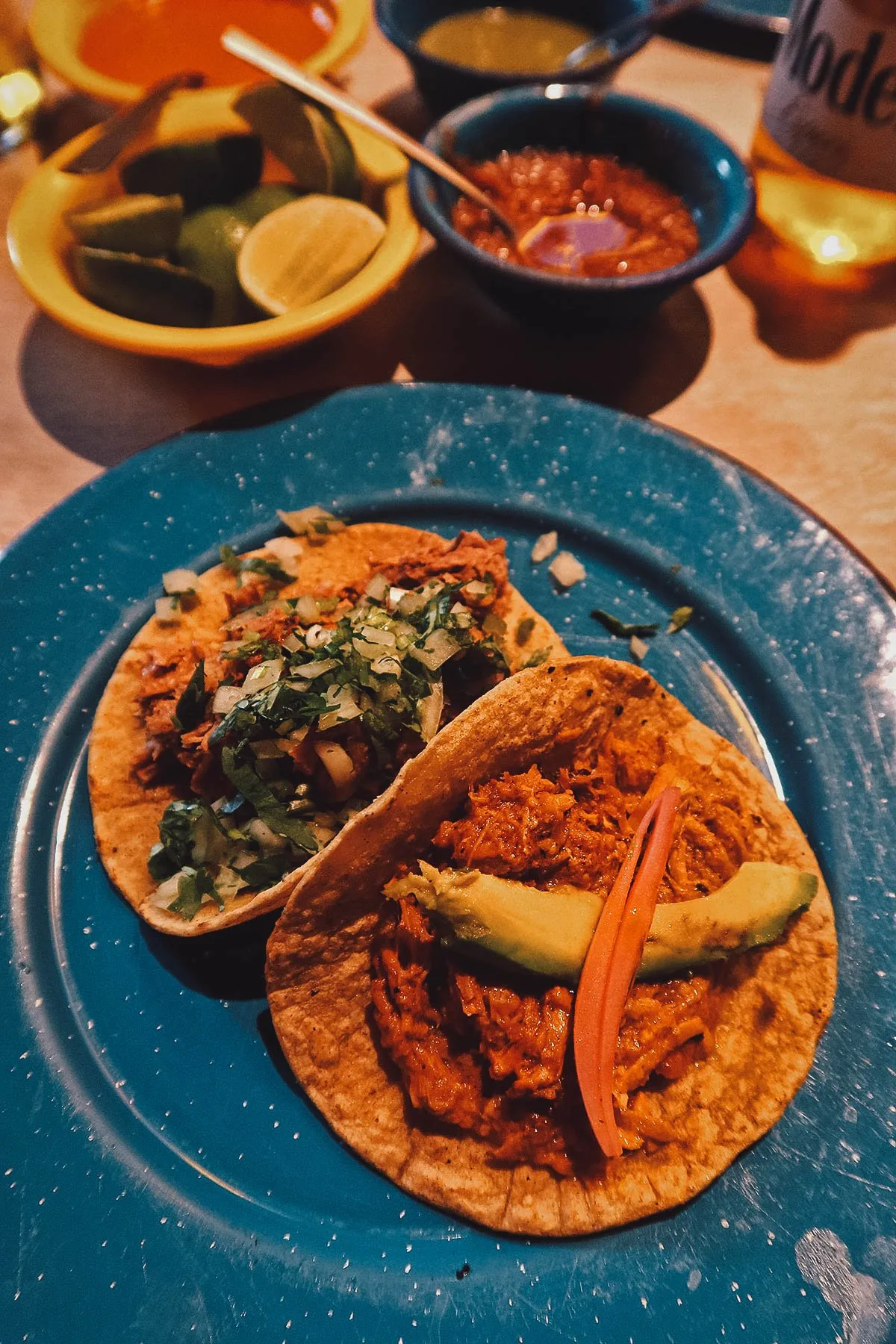 Suadero and cochinita pibil tacos at Sabroso Taqueria