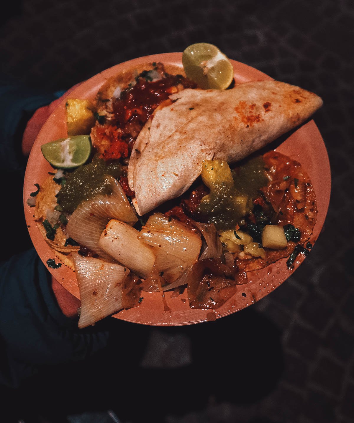 Plate of tacos and quesadillas