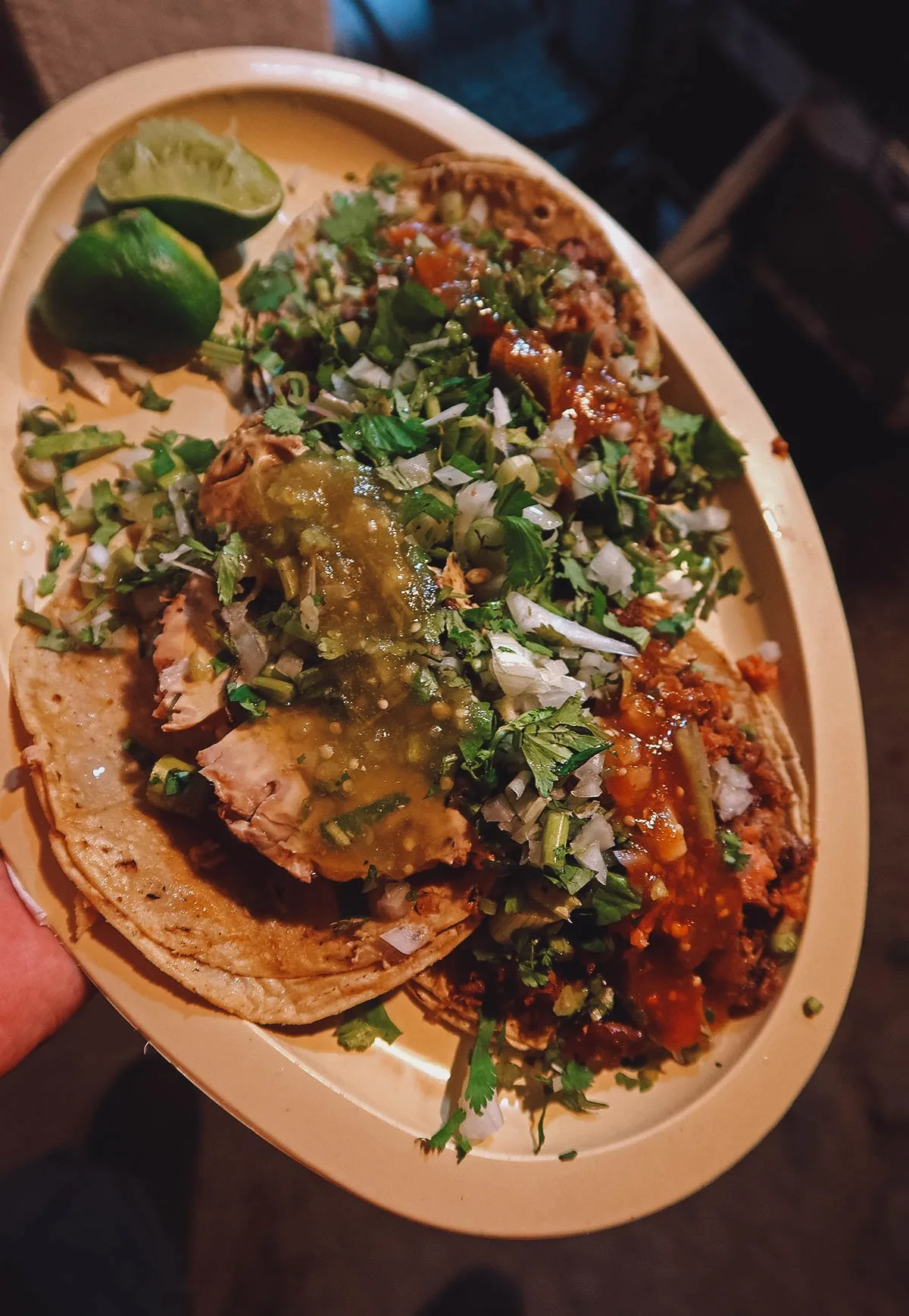 Trio of tacos de cabeza in Mexico