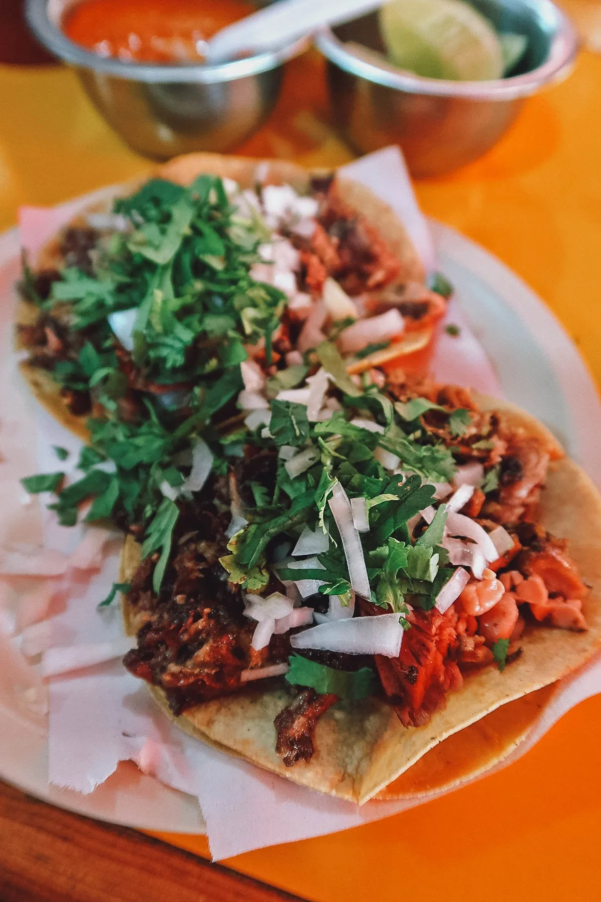 Plate of al pastor tacos