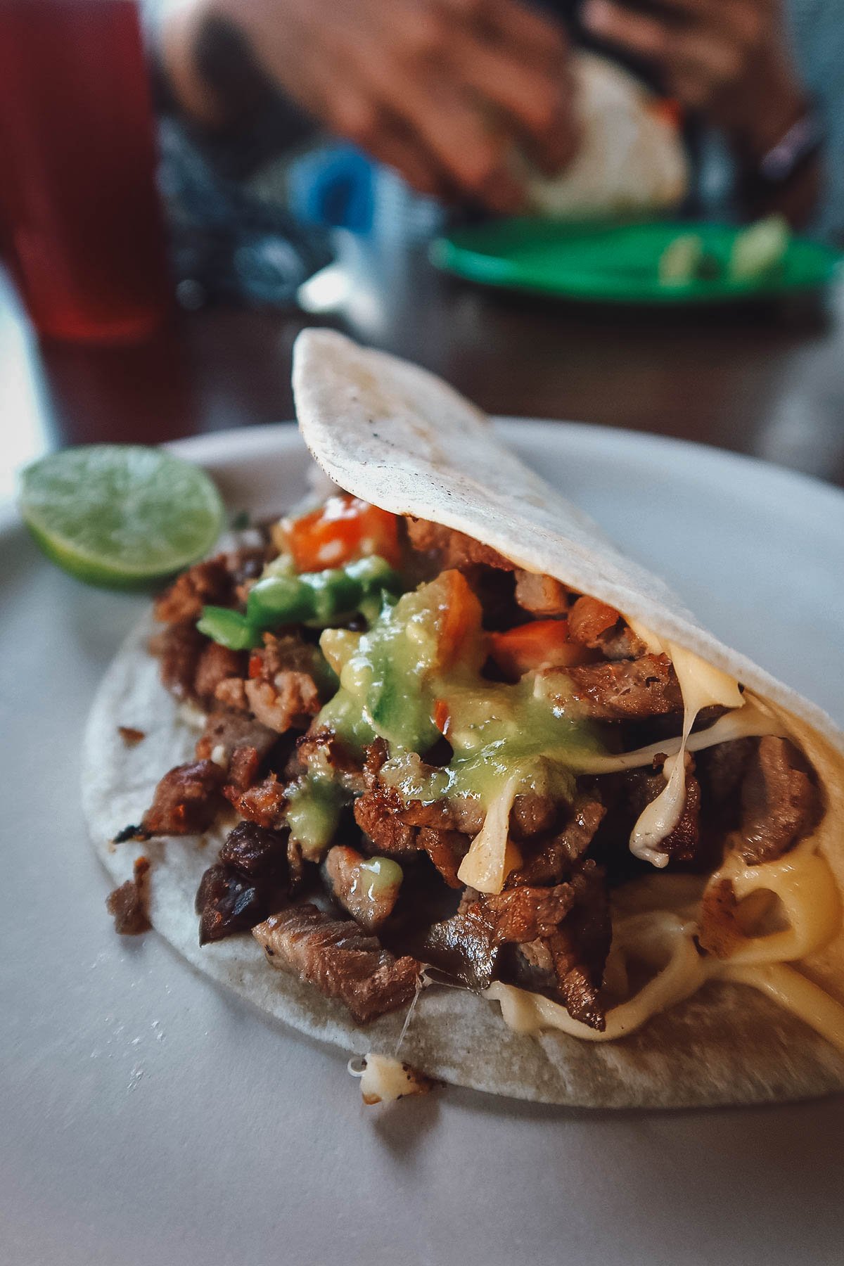 Bistec quesadilla with salsa verde