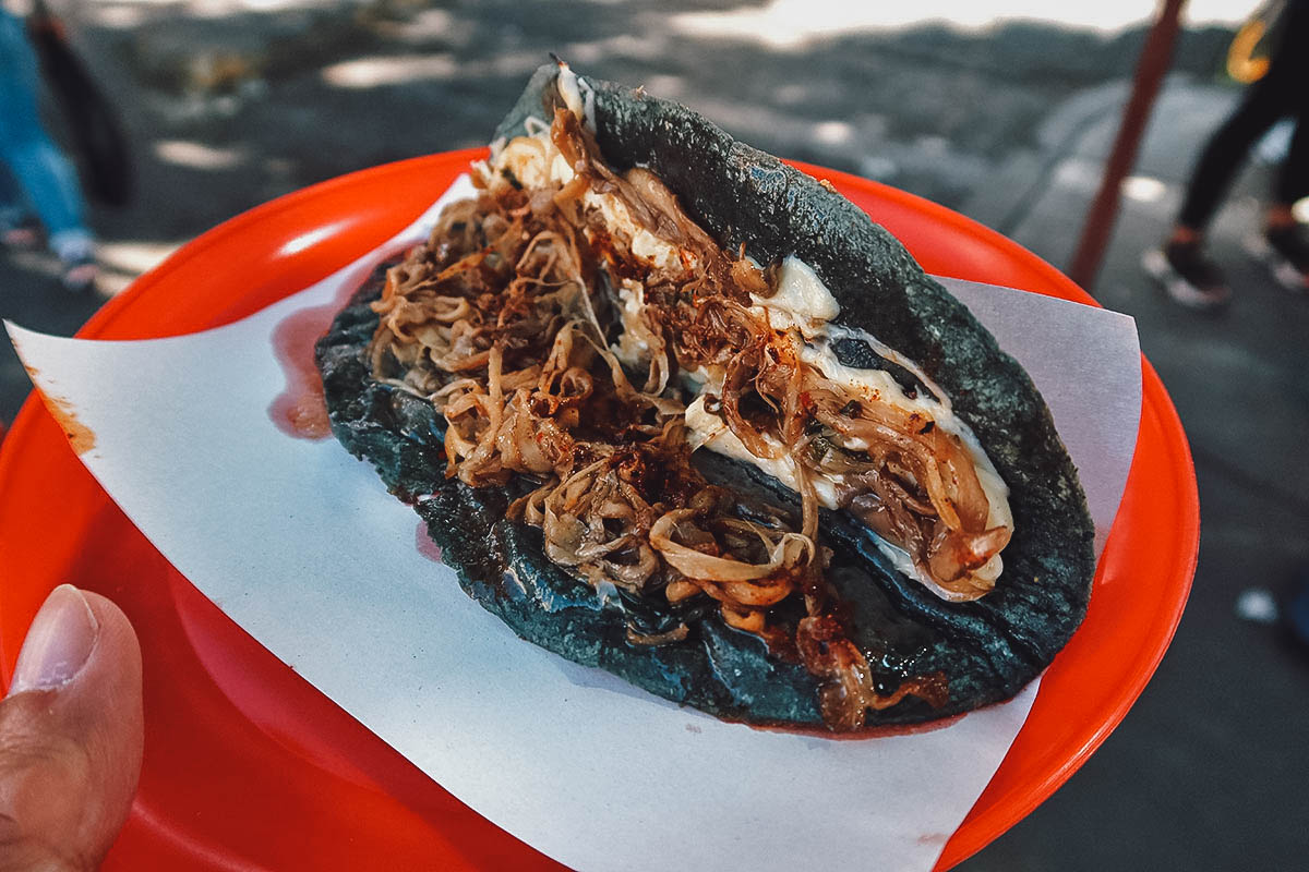 Quesadilla fillings from a street food stand in Mexico City