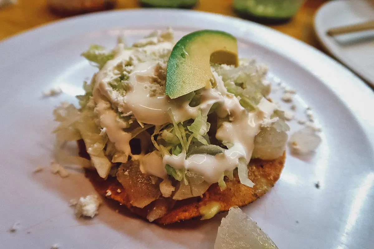 Beef cartilage tostada from a mercado stall in Mexico City