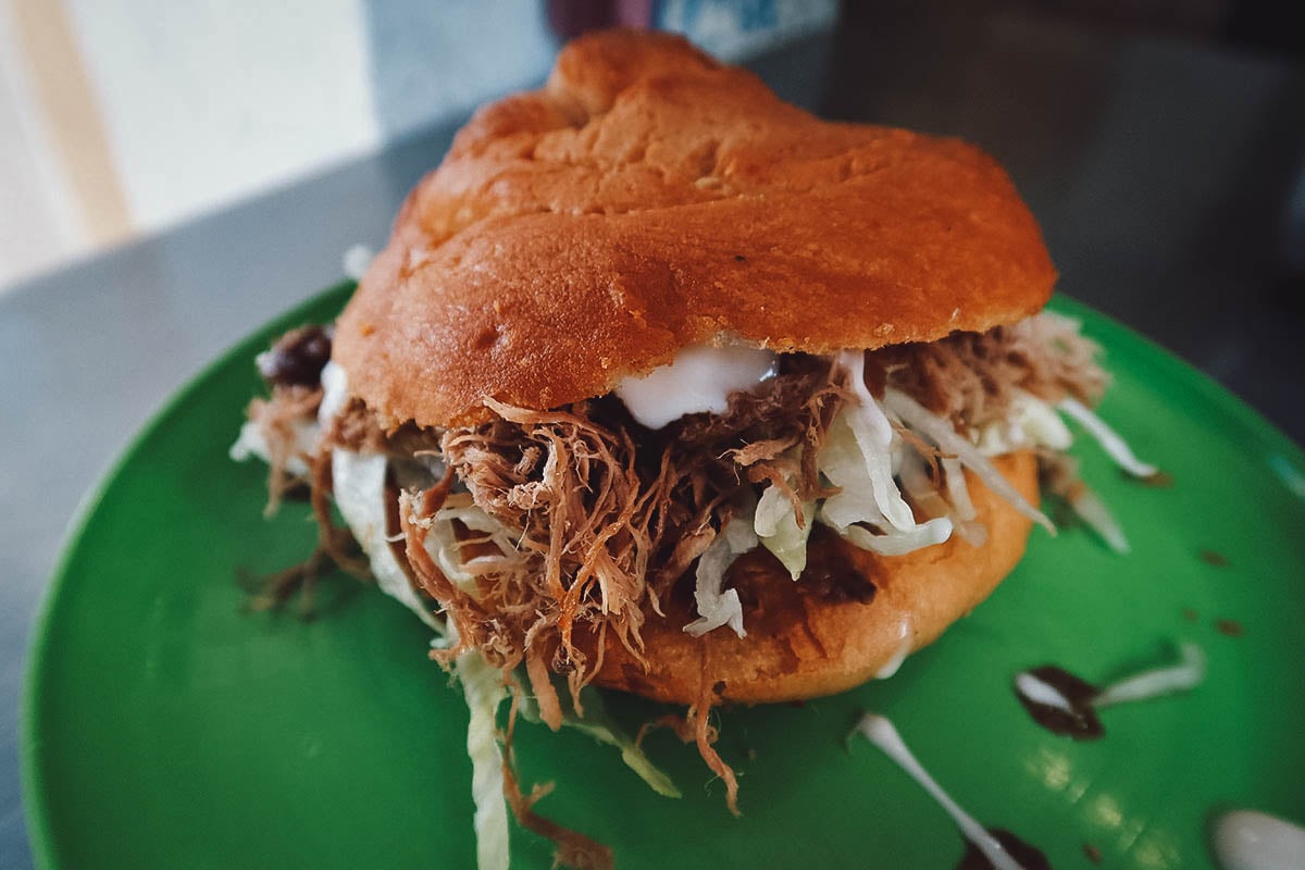 Pelona with refried beans and shredded beef