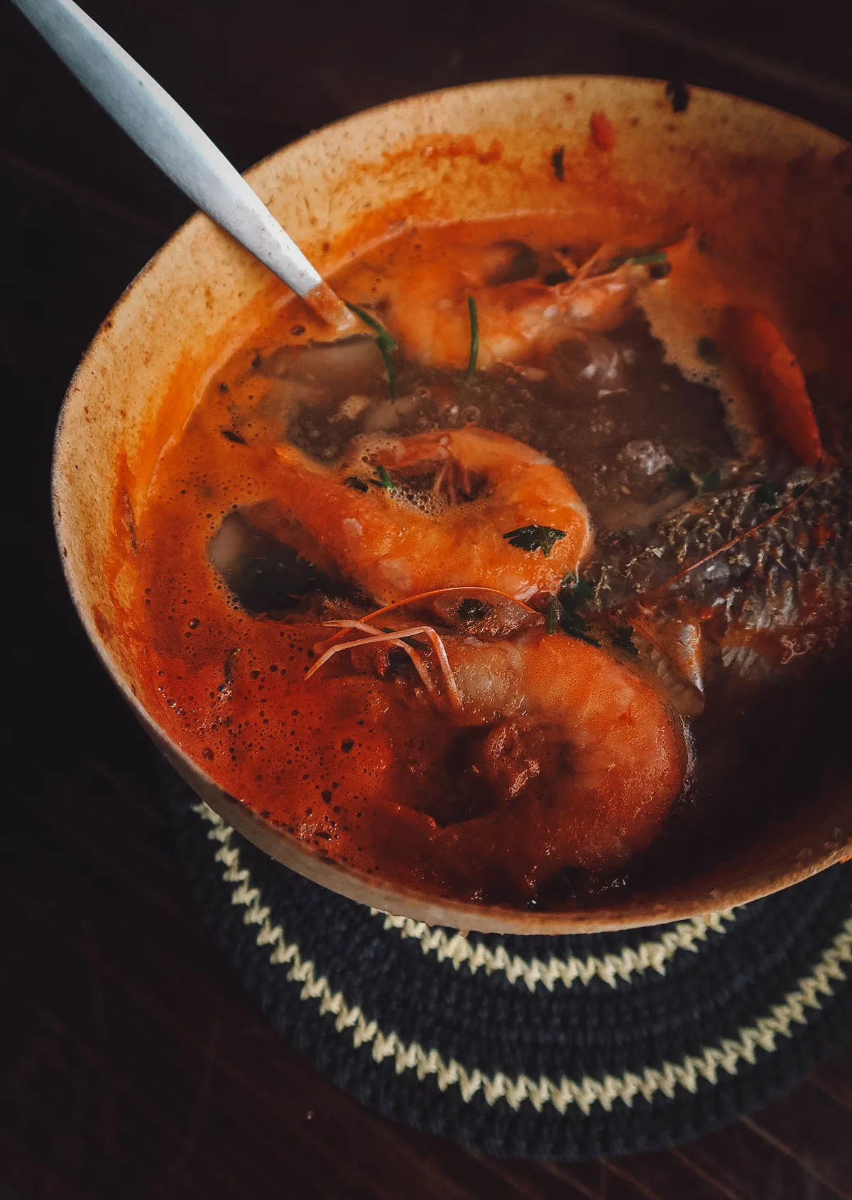 Caldo de piedra or Oaxacan seafood soup cooked with a heated river stone