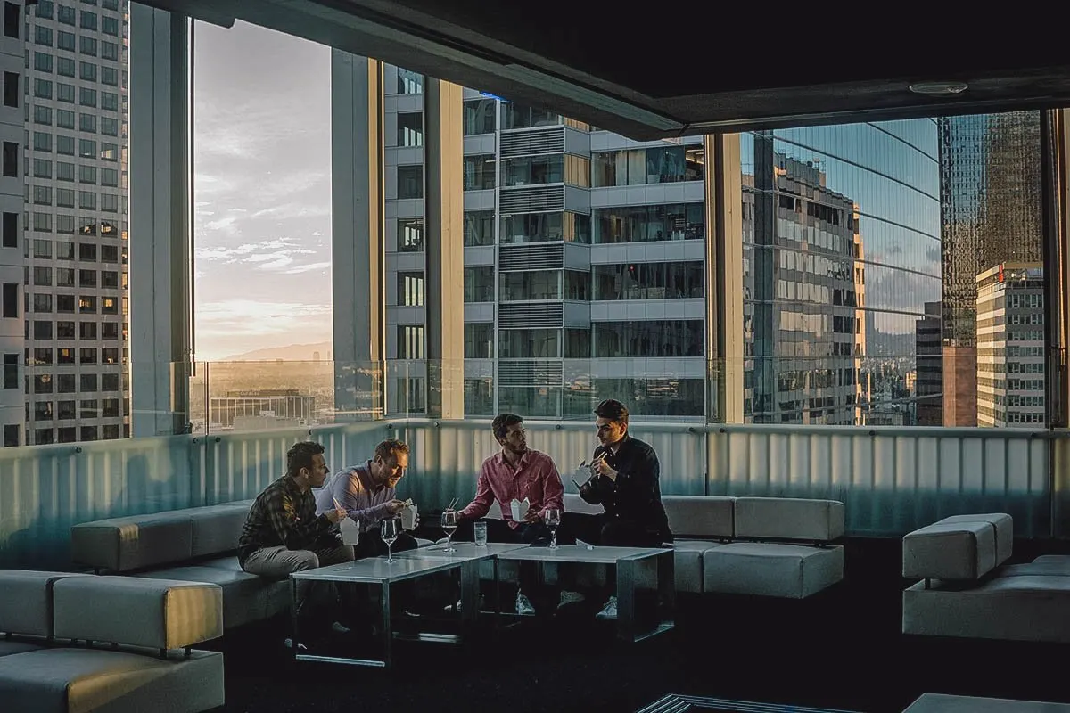 Rooftop Restaurants in downtown L.A. Group of diners having drinks at Takami Sushi and Robata