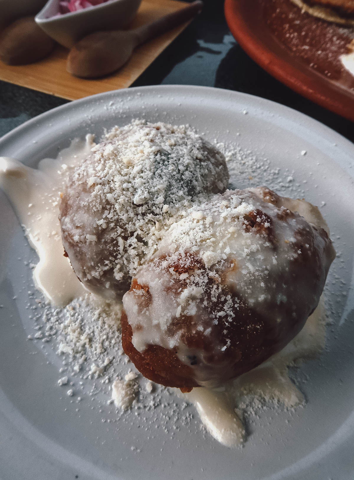 Molotes de platano at El Son Istmeno restaurant in Oaxaca City