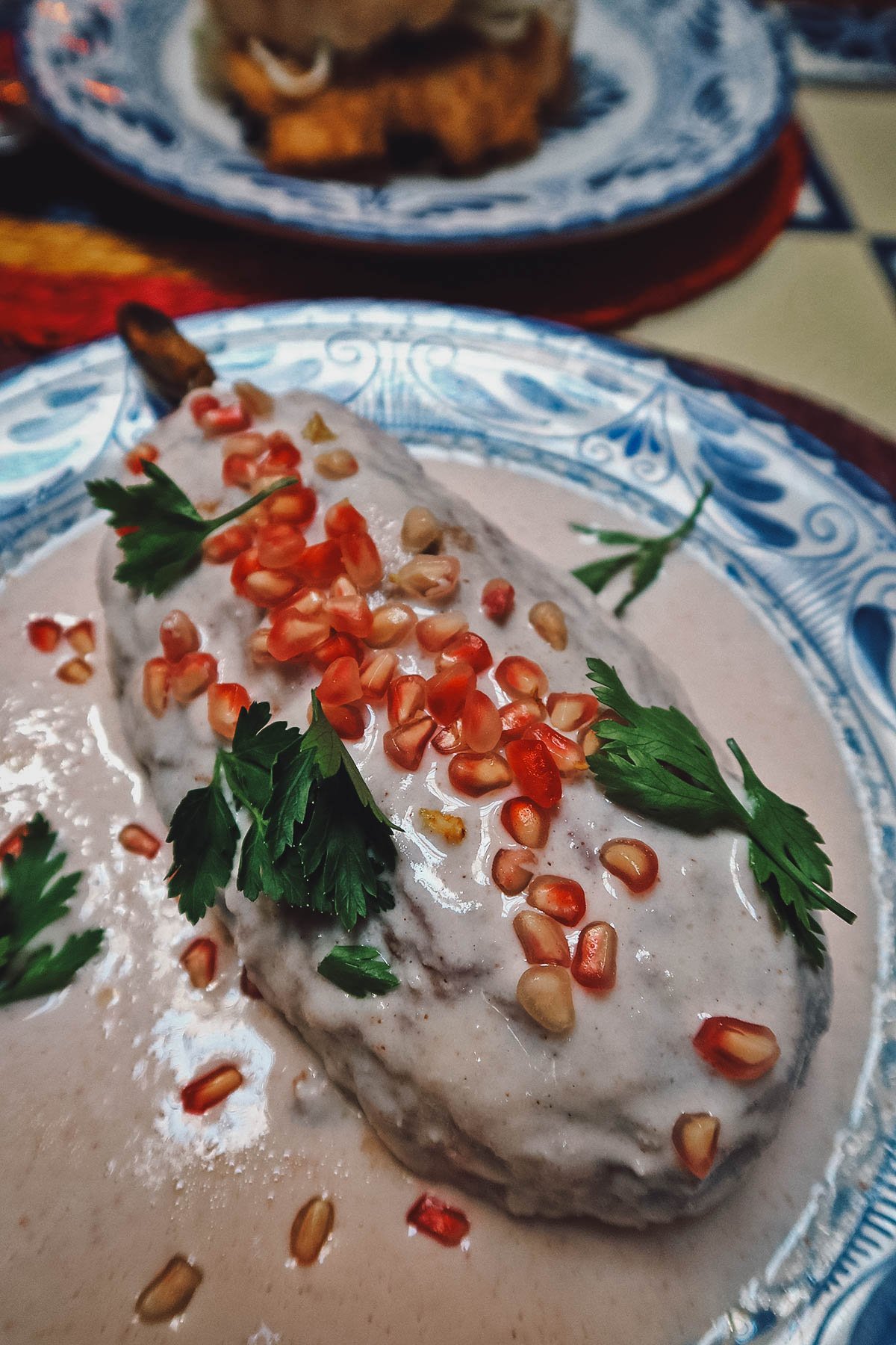 Chile en nogada in a creamy walnut sauce