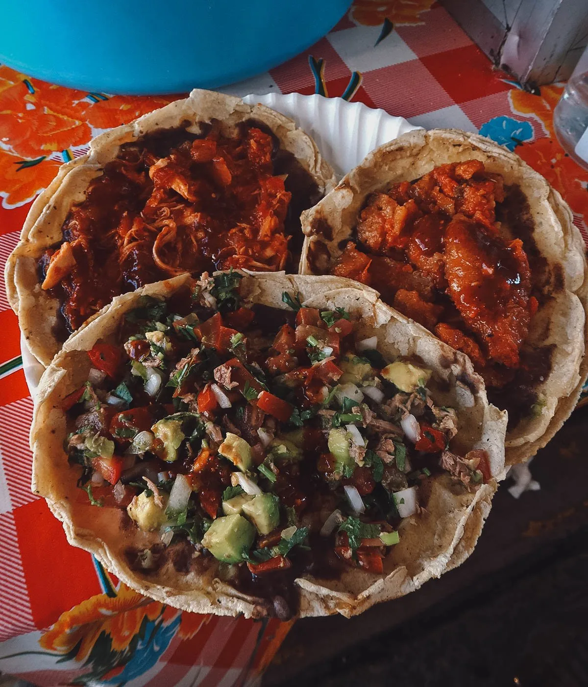 Mexican Food Trio of memelas, a traditional dish from Oaxaca