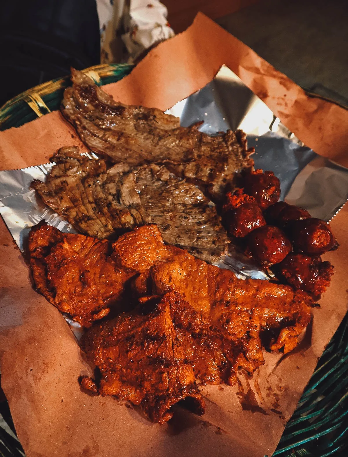 Oaxacan Food Basket with tasajo, cecina, and chorizo Oaxaqueño