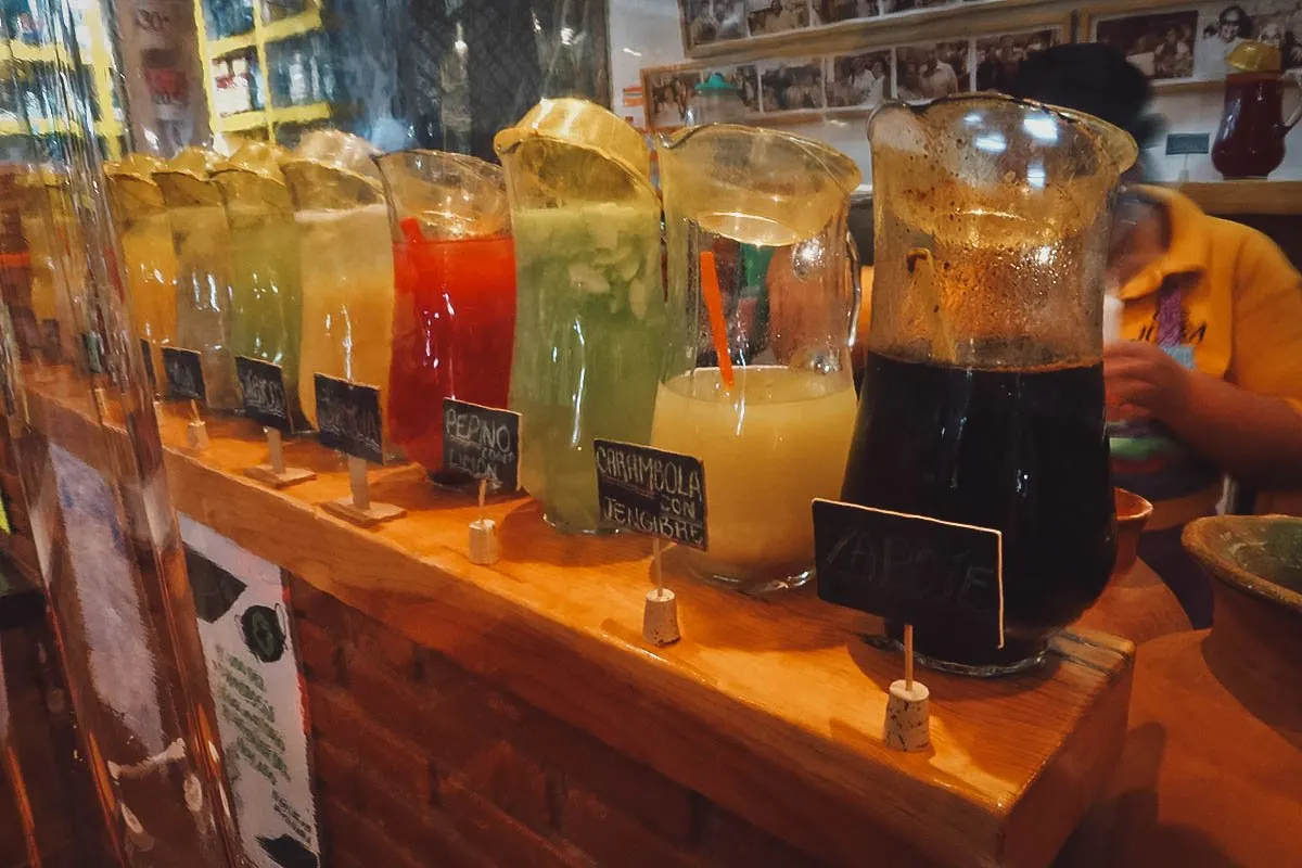 Jugs of aguas frescas