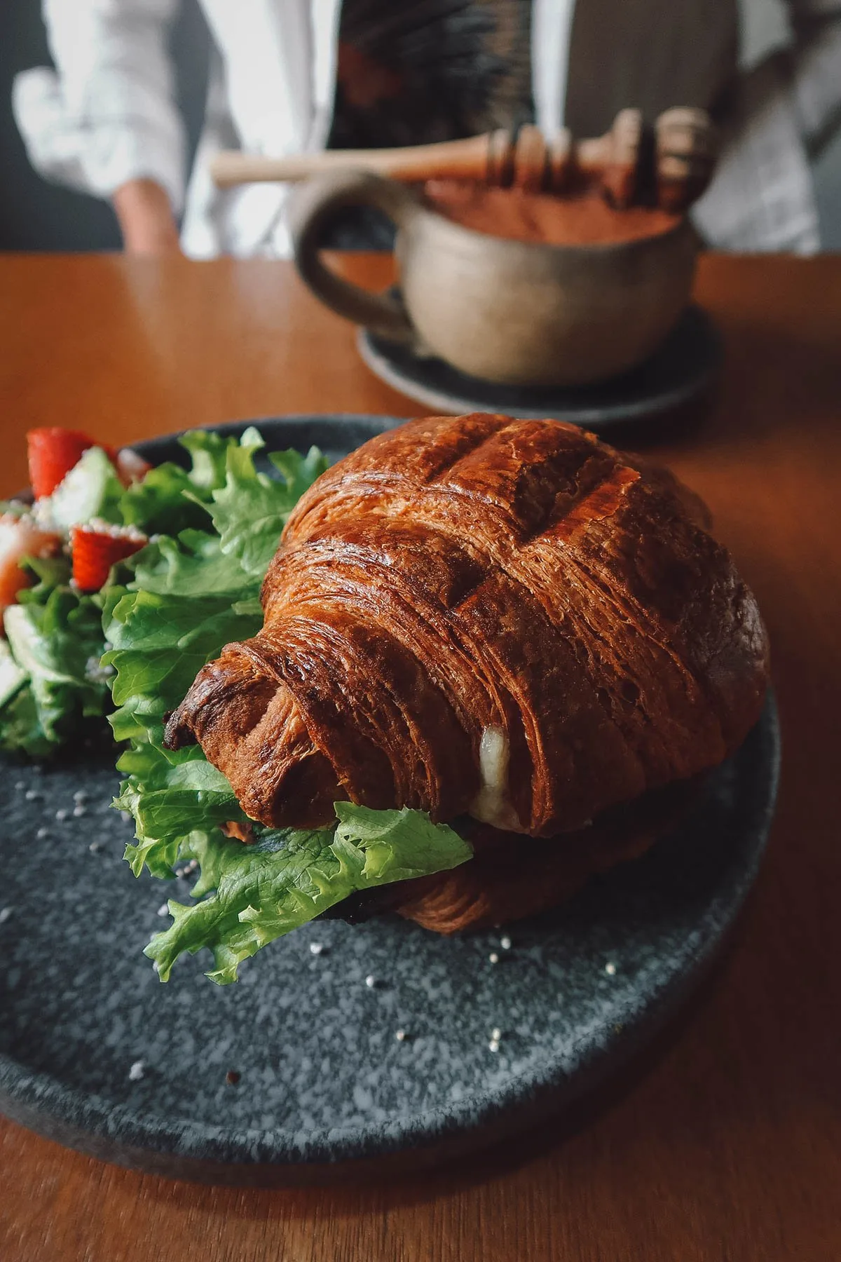 Croissant sandwich at Pannela restaurant in Oaxaca City