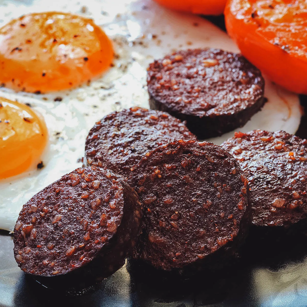 Scottish Food Black pudding with a full Scottish breakfast