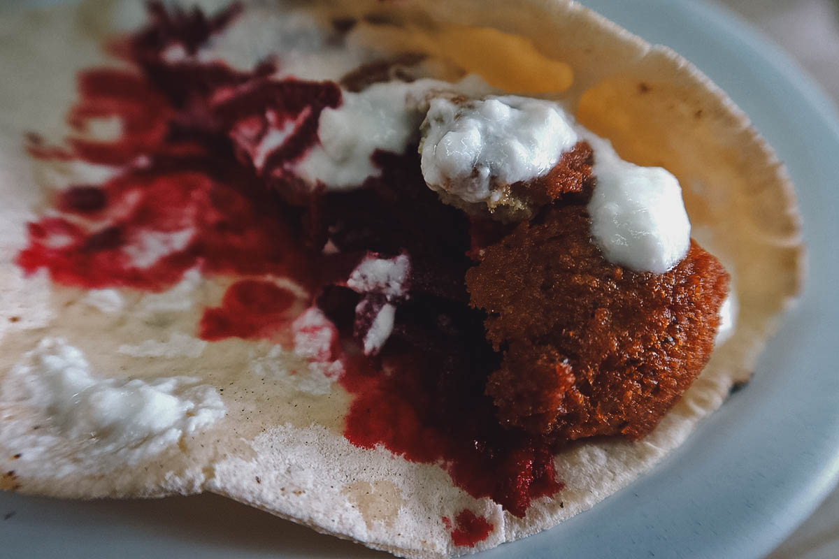 Beets inside the falafel