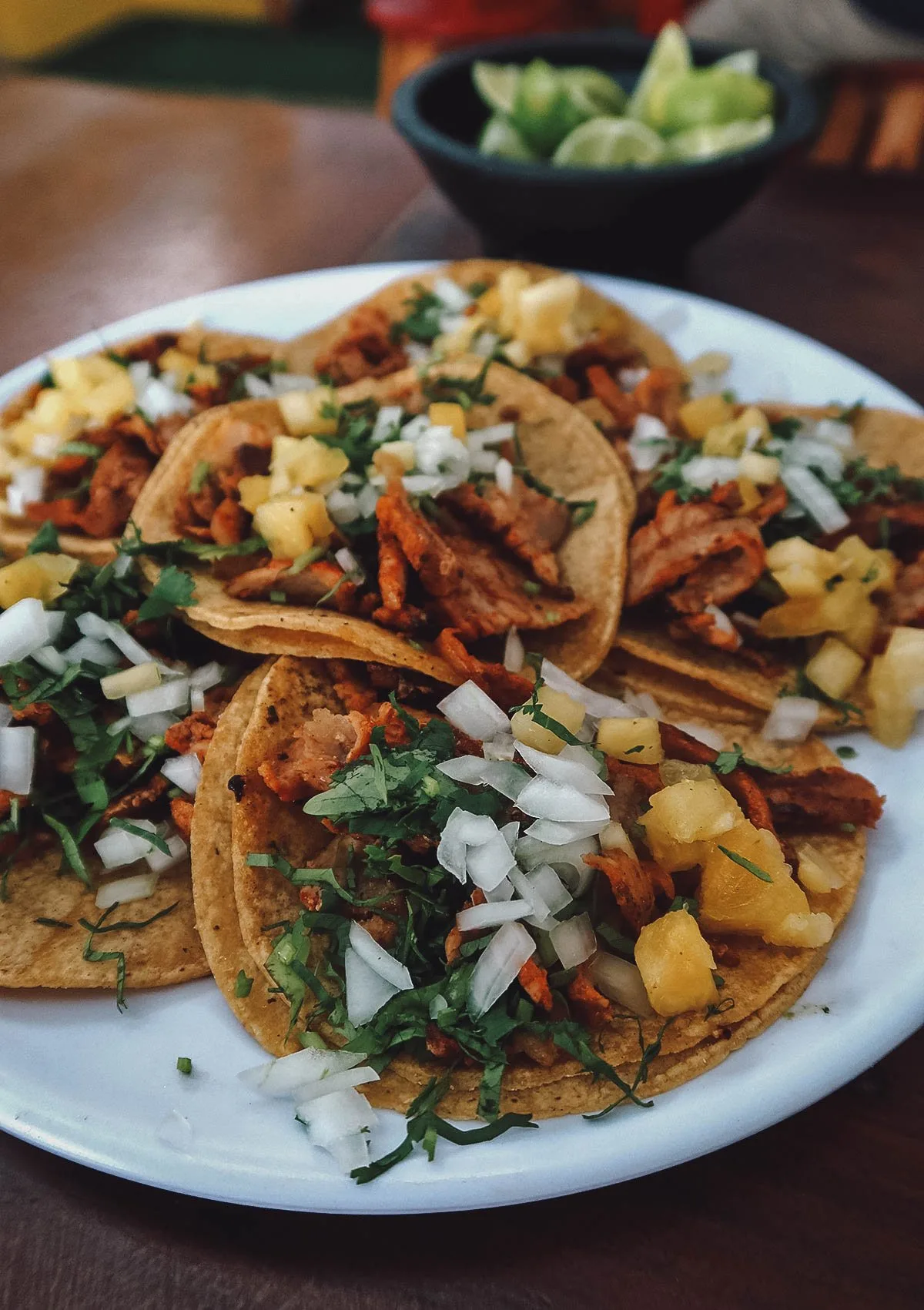 Plate of pastor tacos in Playa del Carmen