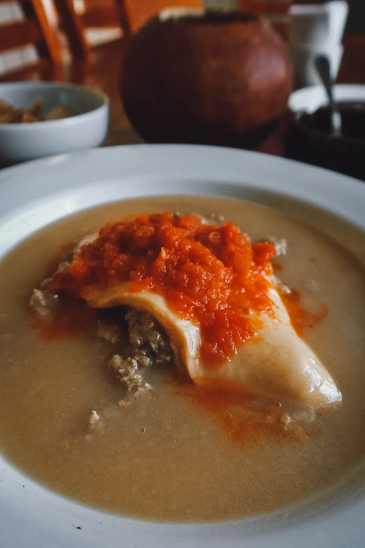 Stuffed cheese dish at a restaurant in Merida