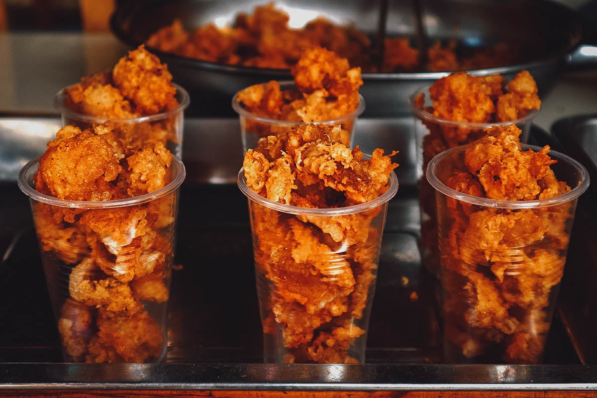 Cups of fried chicken skin