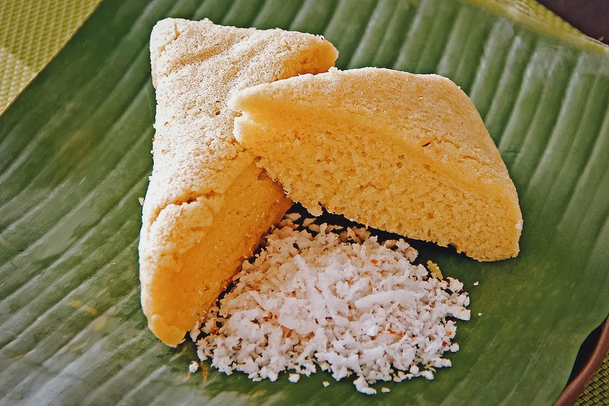 Puto rice cake with shaved coconut