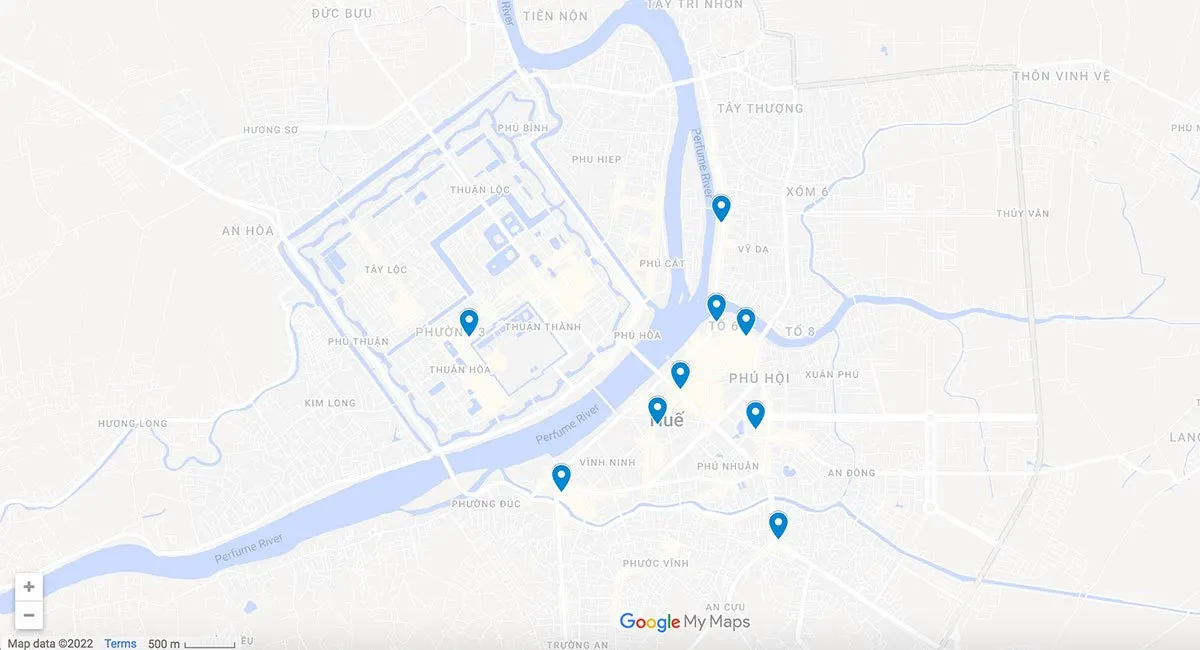 Instagrammable Cafes in Hue, Vietnam Hue map with pins