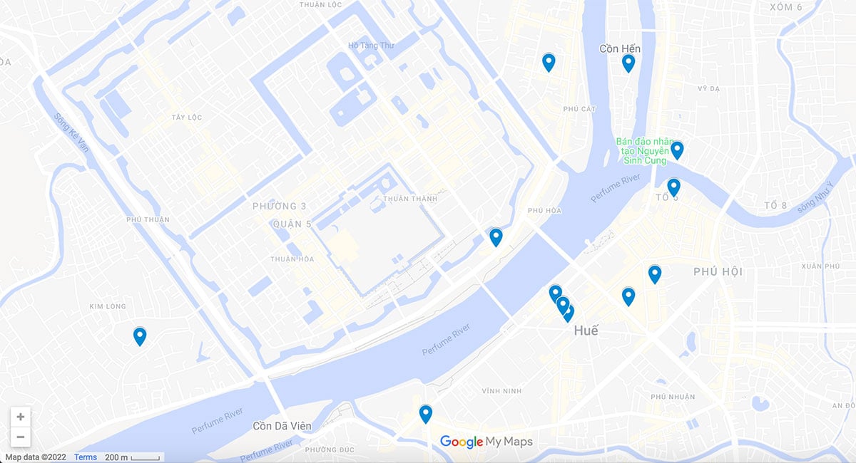 Map of restaurants in Hue