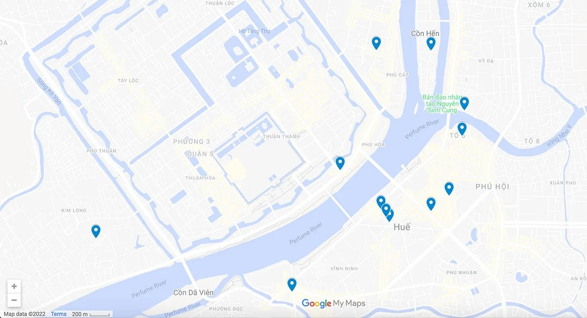 Map of restaurants in Hue