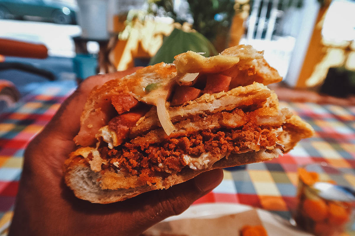 Cross-section of a torta cubana in Valladolid