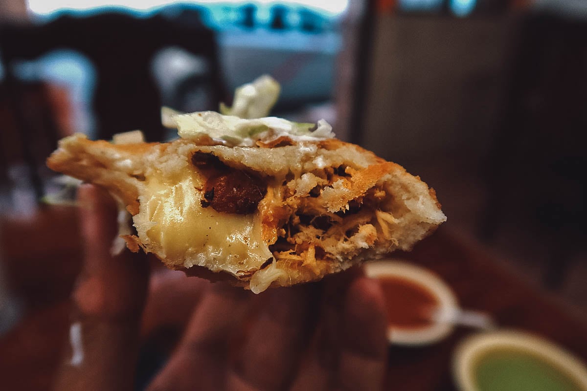 Inside an empanada at Los Machacados restaurant