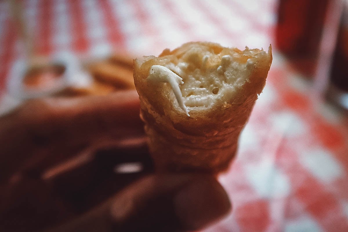 Inside a tequeño at Mi Kfe restaurant