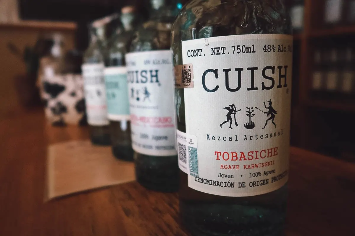 The Best Mezcalerias in Oaxaca Bottles at Cuish mezcaleria