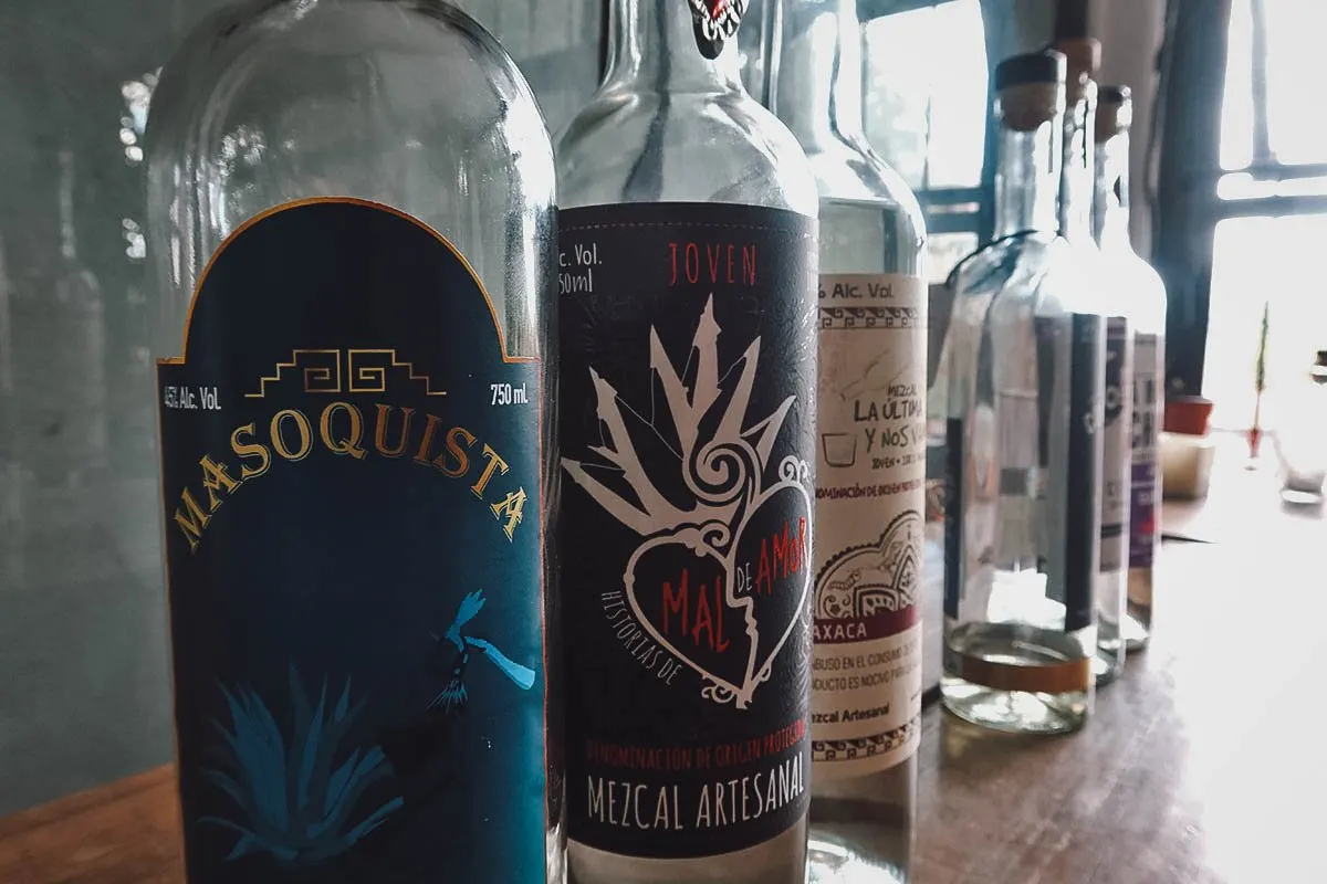 The Best Mezcalerias in Oaxaca Bottles at Mezcalillera, one of the city's best mezcalerias