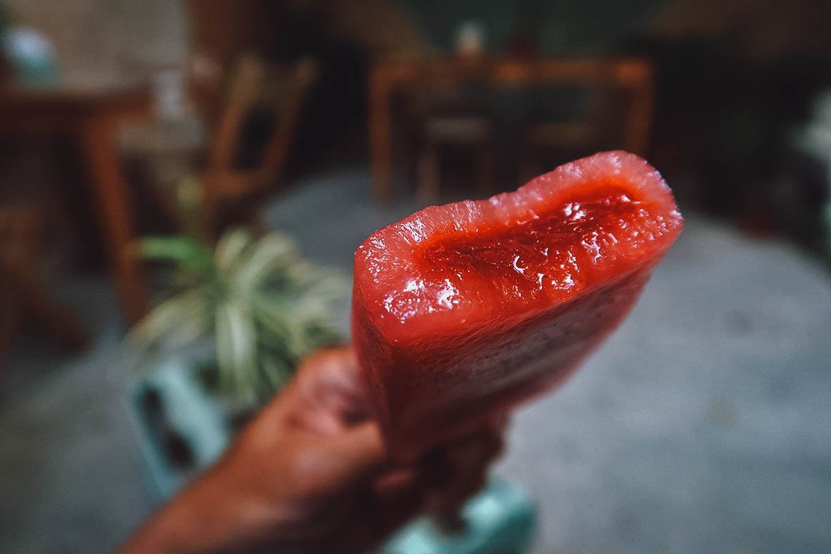 Chamoy filling inside a paleta in Merida