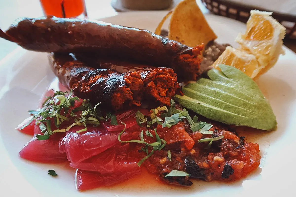 Longaniza at a restaurant in Valladolid, Mexico