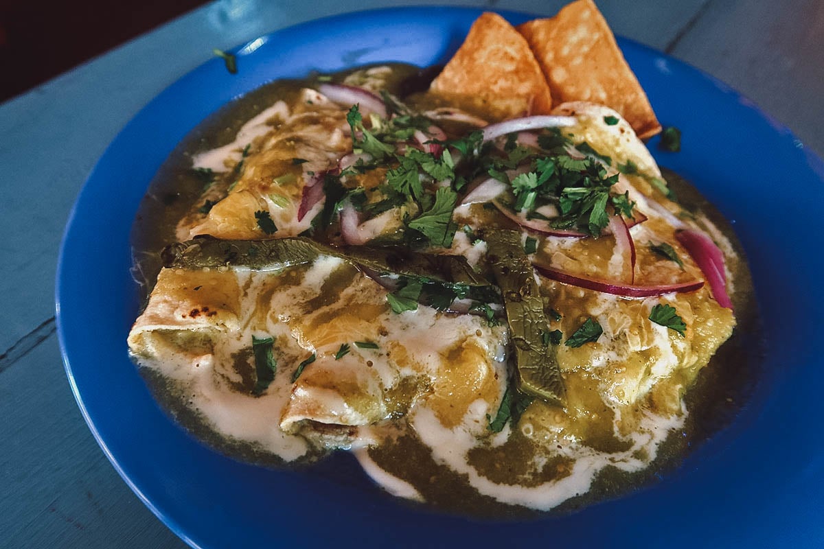 Enchiladas suizas, a traditional Mexican breakfast dish