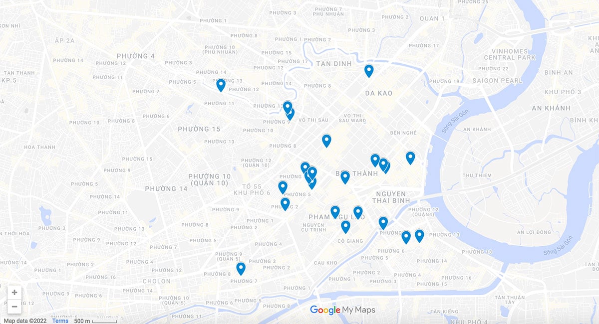 Map of restaurants in Saigon