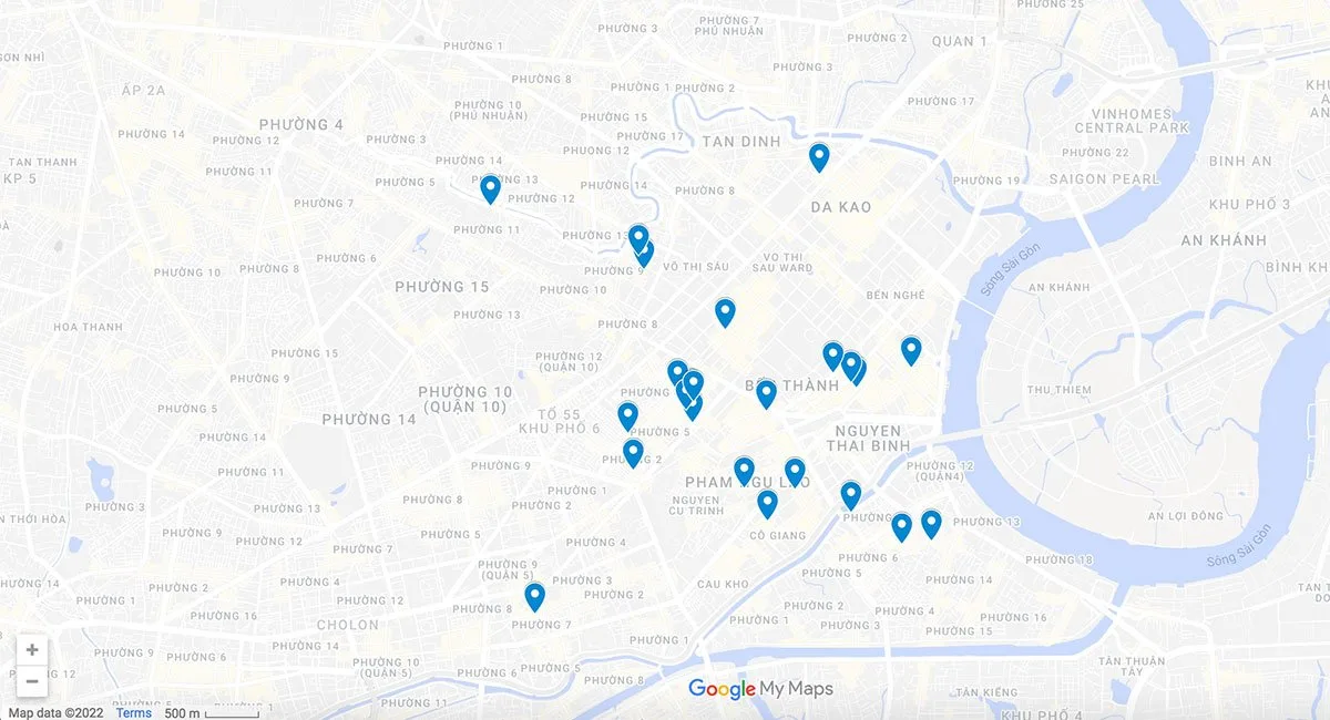Map of restaurants in Saigon
