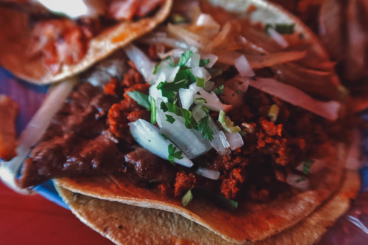 Close-up of a taco campechano at El Ingrato restaurant