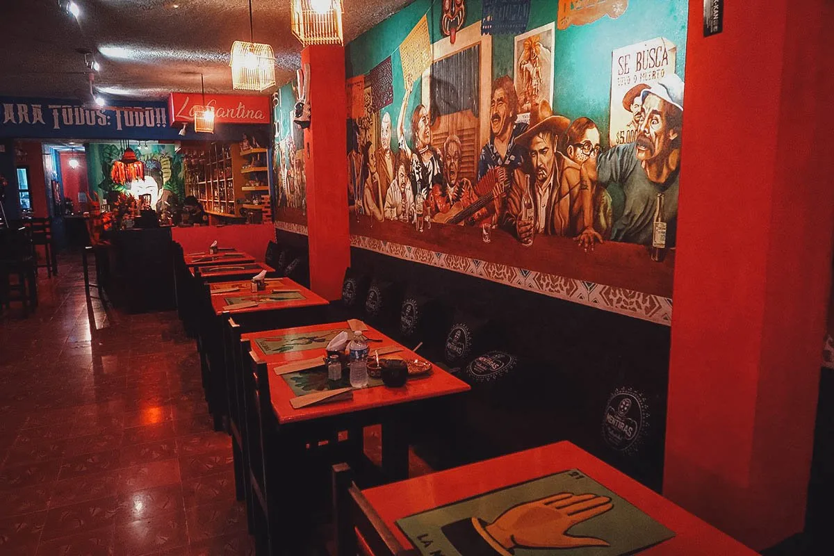Inside Tres Mentiras, a very colourful restaurant in Valladolid