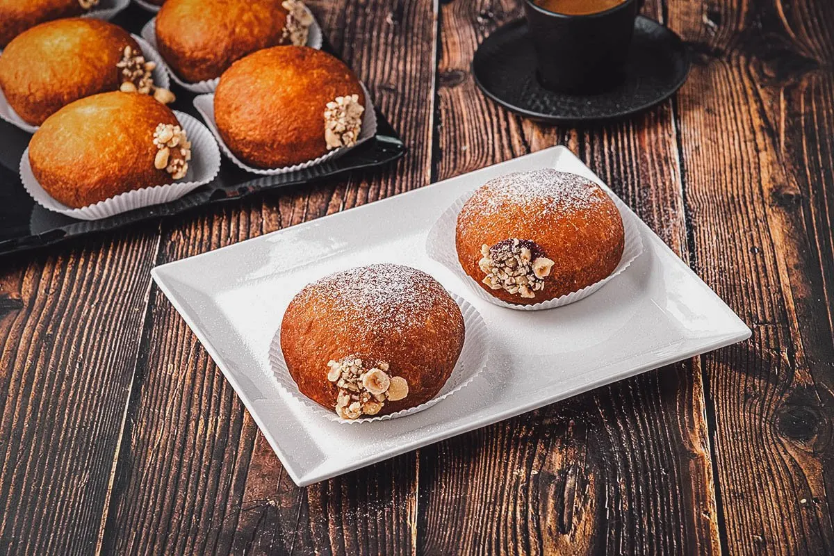 Plates of bomboloni donuts