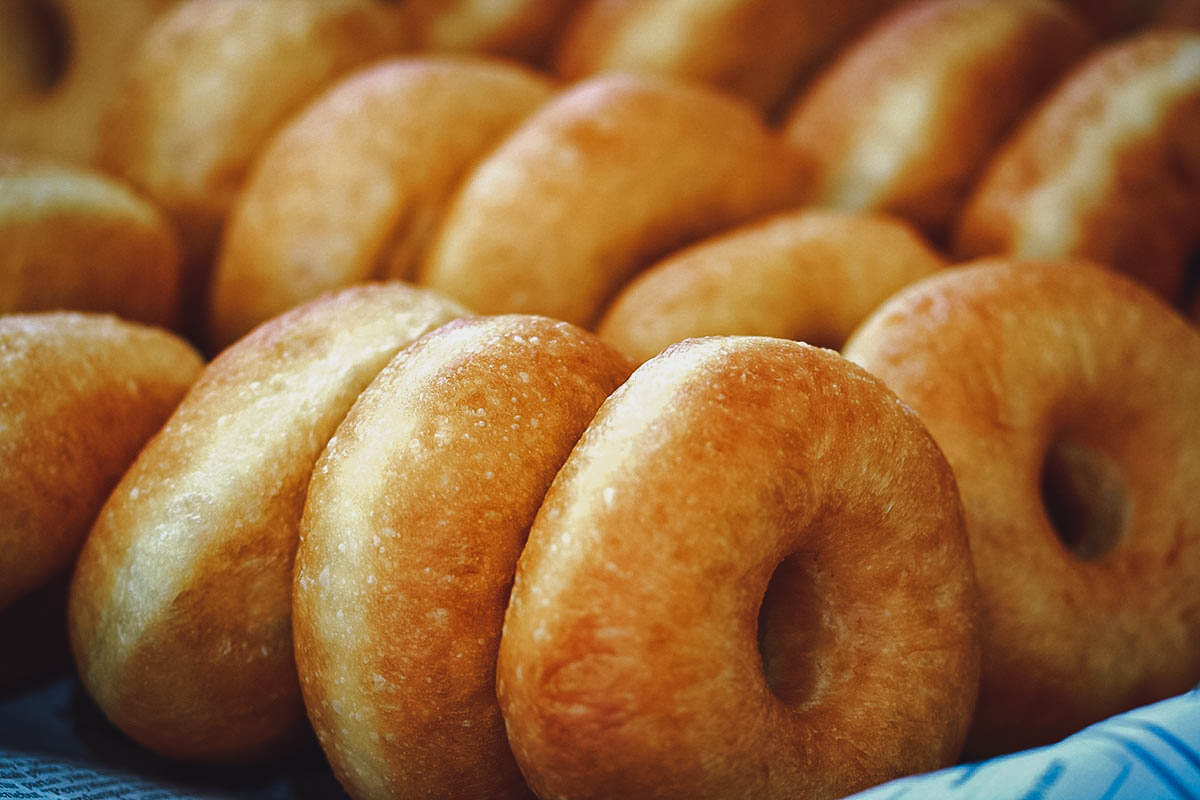 Tray of donat kentang donuts