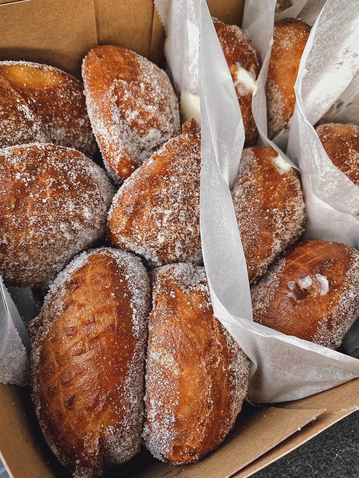 Box of malasada donuts